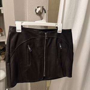 wild fable Black Faux-Leather Mini Skirt with Front Zipper